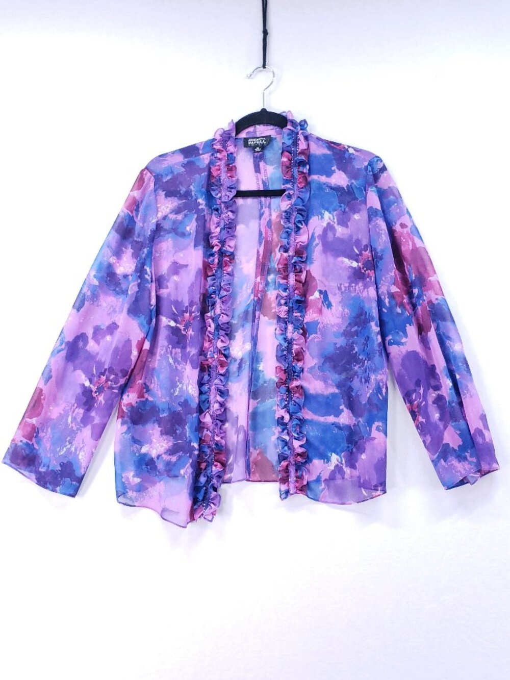 Adrianna Papell Petite Small Cardigan Lightweight Sheer Abstract Watercolor